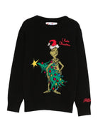 Maglione per bambino MC2 Saint Barth Kids nero con ricamo Grinch sul davanti DOU0001 02490I MC2 ST. BARTH KIDS 