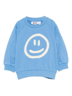 Molo blue baby sweatshirt with smiley face embroidery on the front