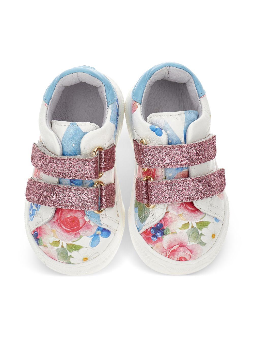 Sneakers per bambina Monnalisa bianche a fiori con glitter 83G002 7702 9990 MONNALISA 