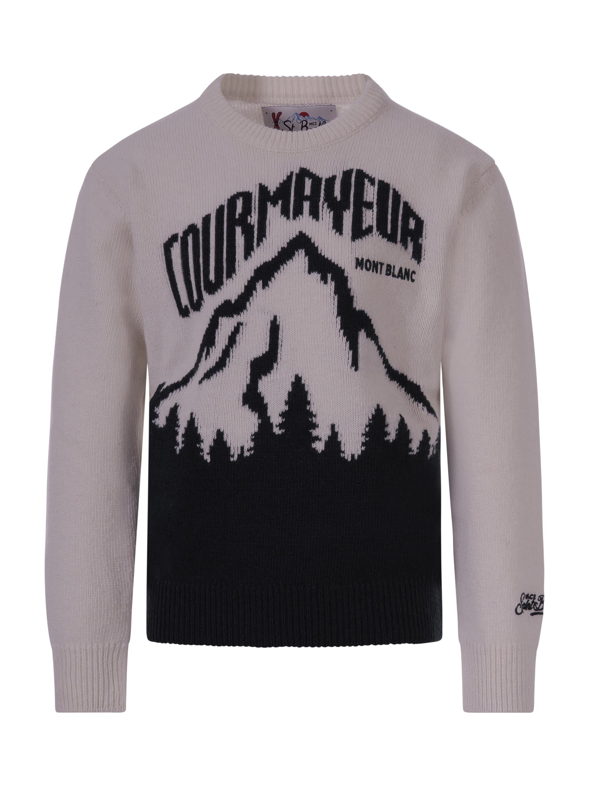 Maglione Douglas per bimbo MC2 Saint Barth Kids bianco con ricamo Courmayeur sul davanti DOU0006 00495I MC2 ST. BARTH KIDS 