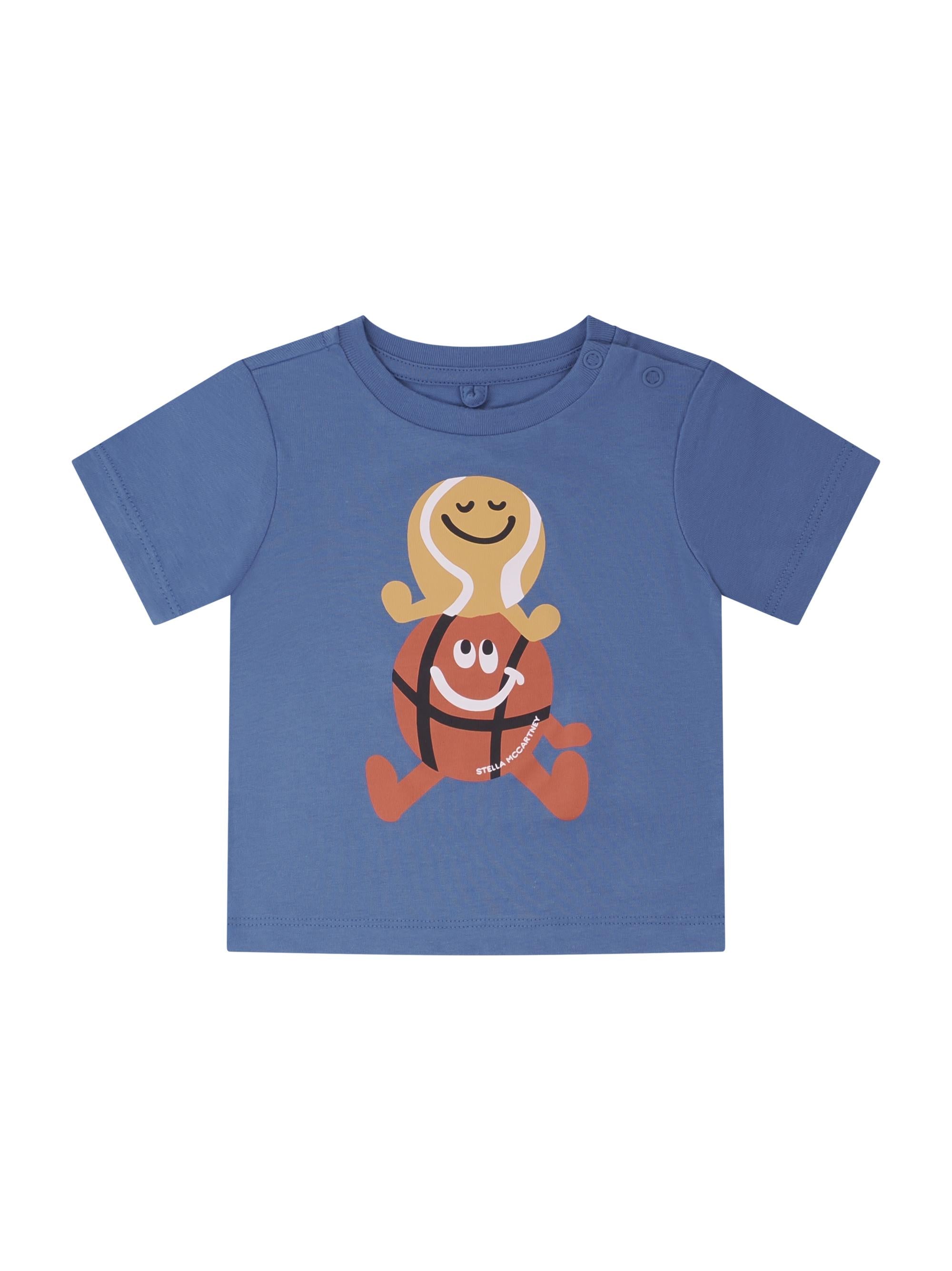 T-shirt per neonato Stella McCartney Kids blu con stampa palline da tennis e basket TY8620 Z0434 61D STELLA McCARTNEY KIDS 