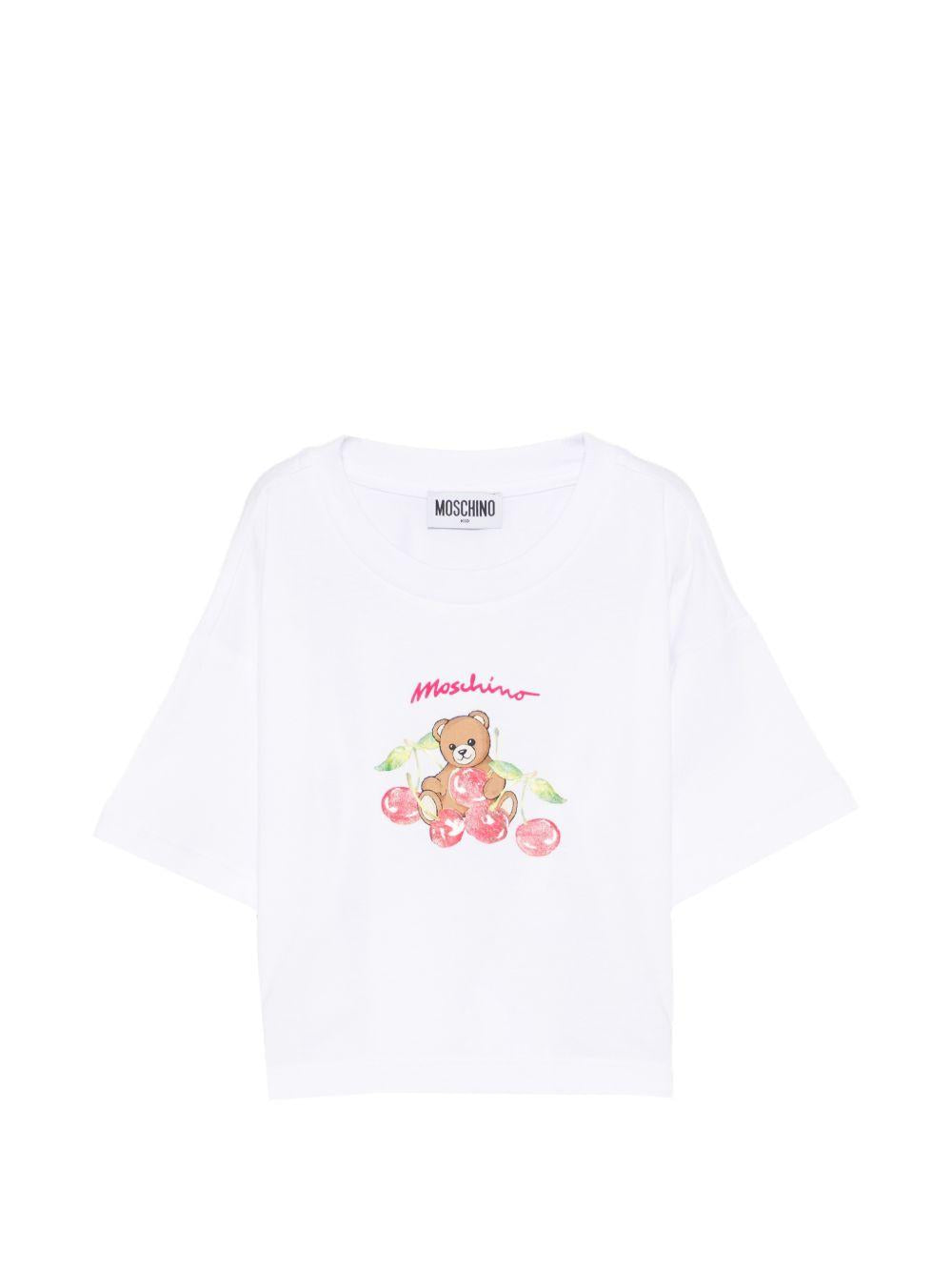 T-shirt per bambina Moschino Kids bianca con stampa Teddy Bear HDM075LAA02 10101 MOSCHINO KIDS 