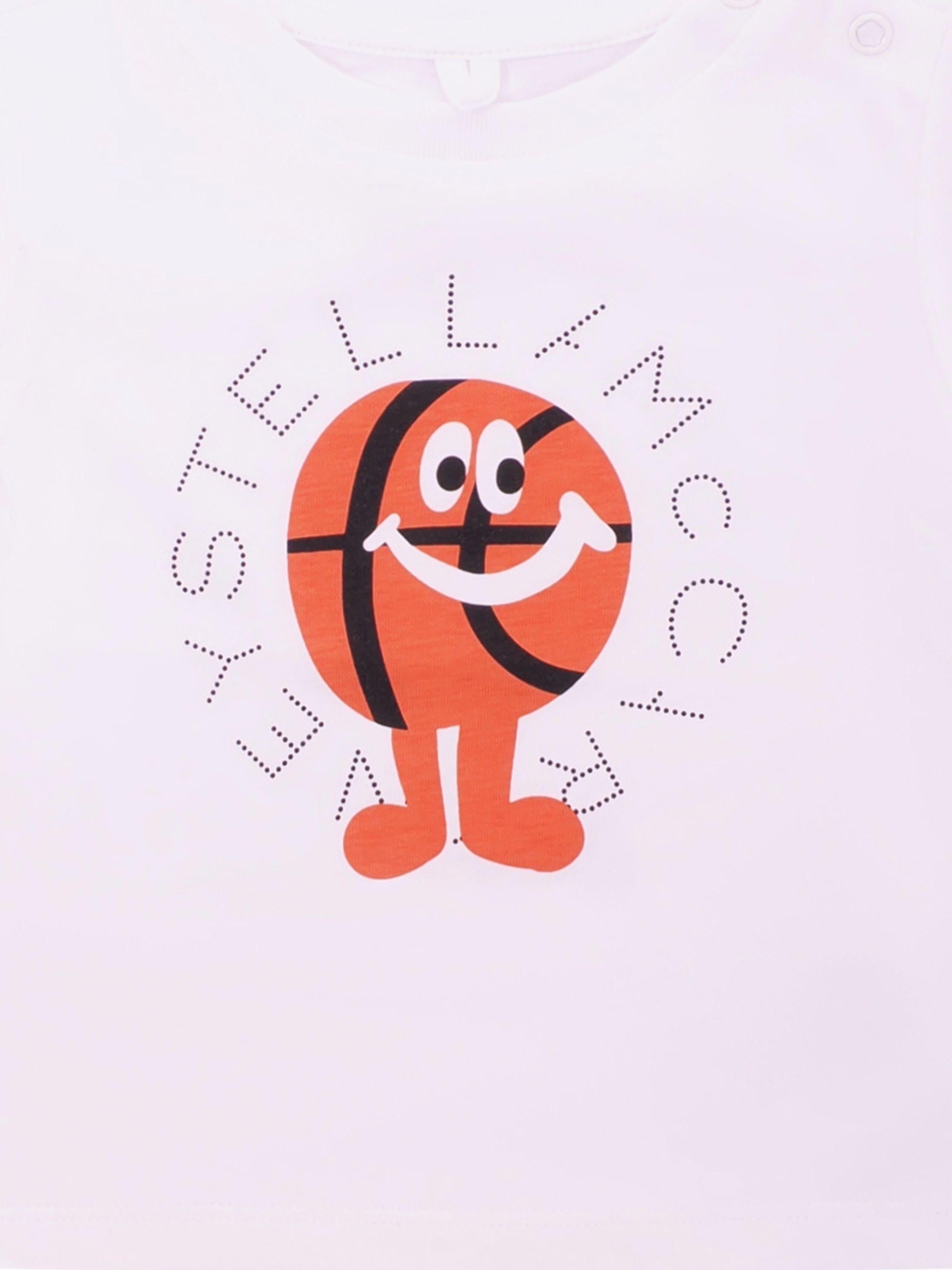 T-shirt per neonato Stella McCartney Kids bianca con stampa palla da basket sul davanti TY8630 Z0434 100 STELLA McCARTNEY KIDS 