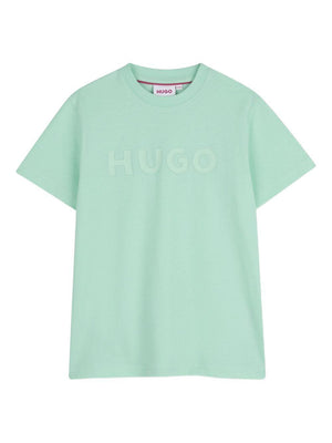 T-shirt per bambino Hugo Kids verde con logo goffrato