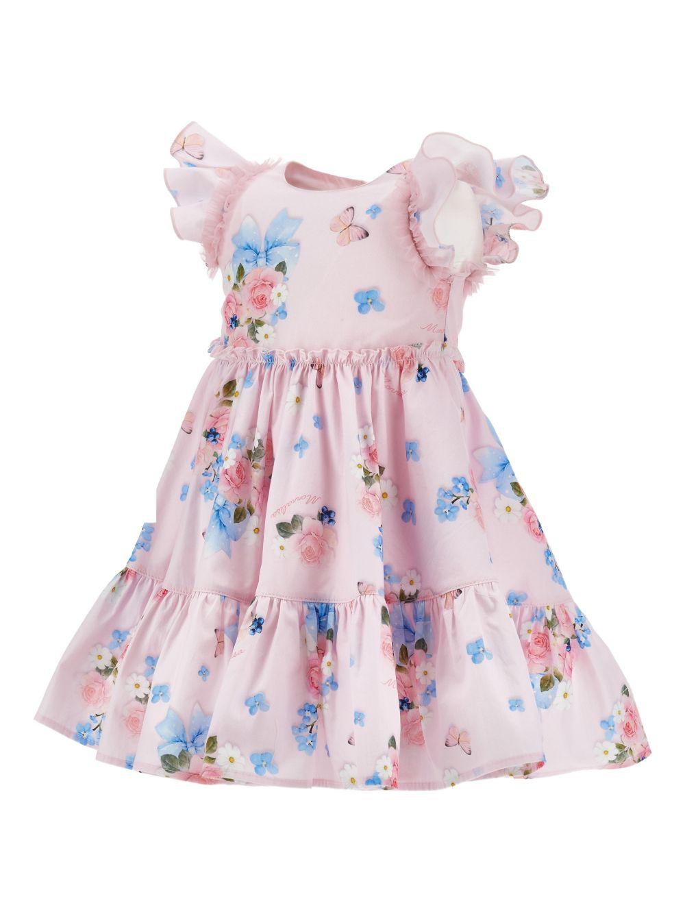 Abito per neonata Monnalisa rosa a fiori con ruches 31G904 7656 0090 MONNALISA 