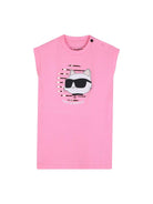 Abito per neonata Karl Lagerfield Kids rosa con stampa ikon choupette Z31057 462 KARL LAGERFELD KIDS 