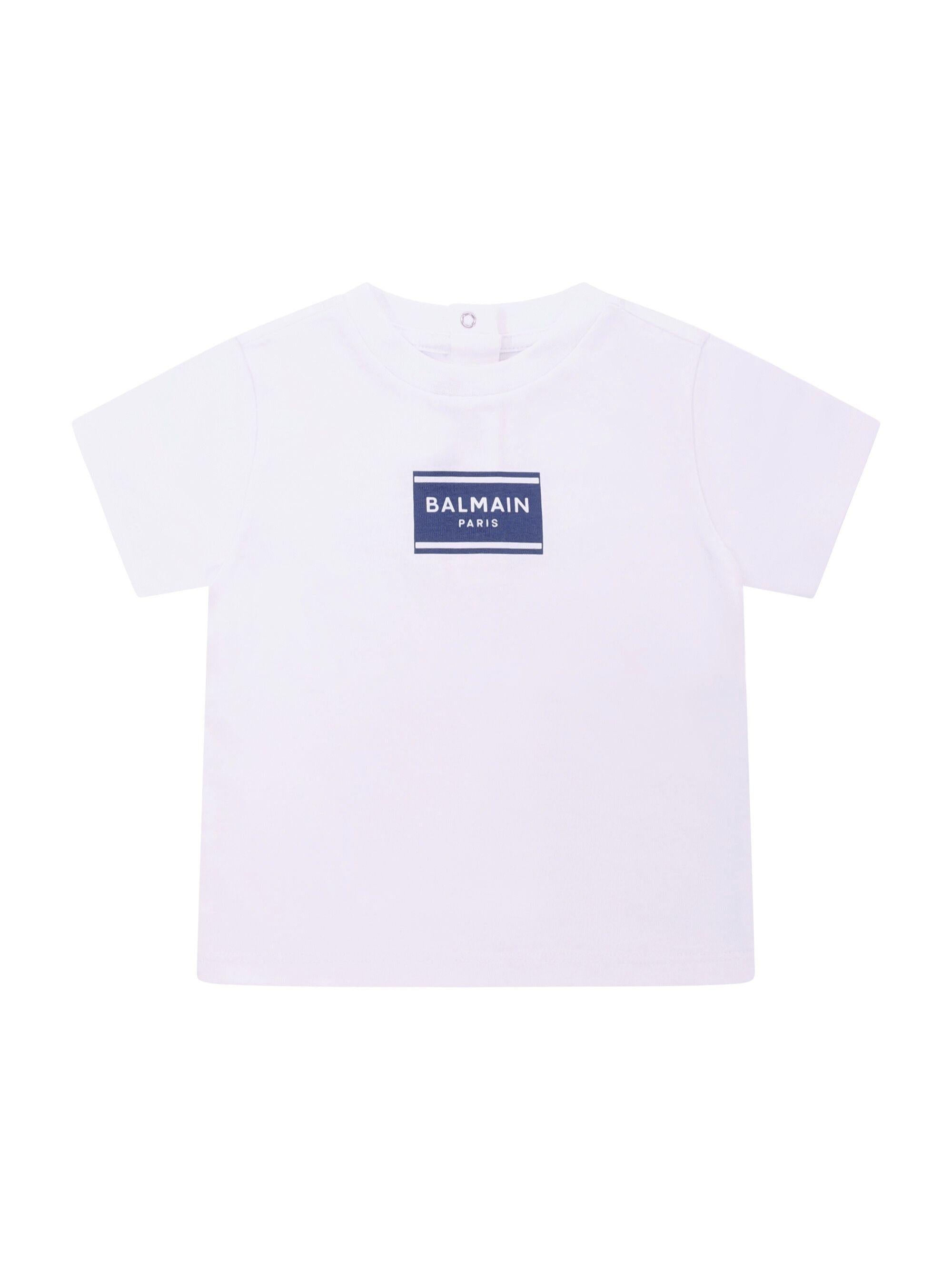 T-shirt per neonato Balmain Kids bianca con logo sul davanti BY8501 Z3672 100BL BALMAIN KIDS 