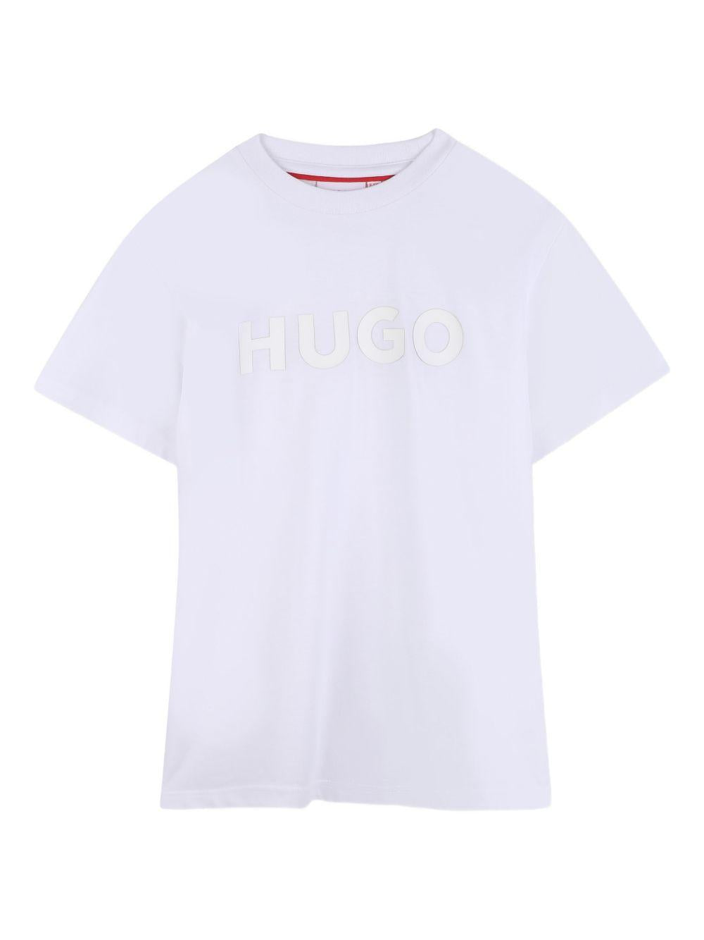 T-shirt per bambino Hugo Kids bianca con dettaglio logo sul davanti G01014 10P Hugo 