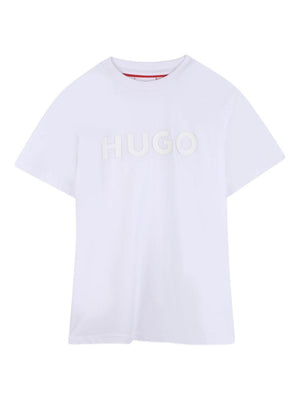T-shirt per bambino Hugo Kids bianca con dettaglio logo sul davanti