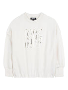 Felpa per bambina Dkny Kids bianca con stampa logo sul davanti D62615 519 DKNY 