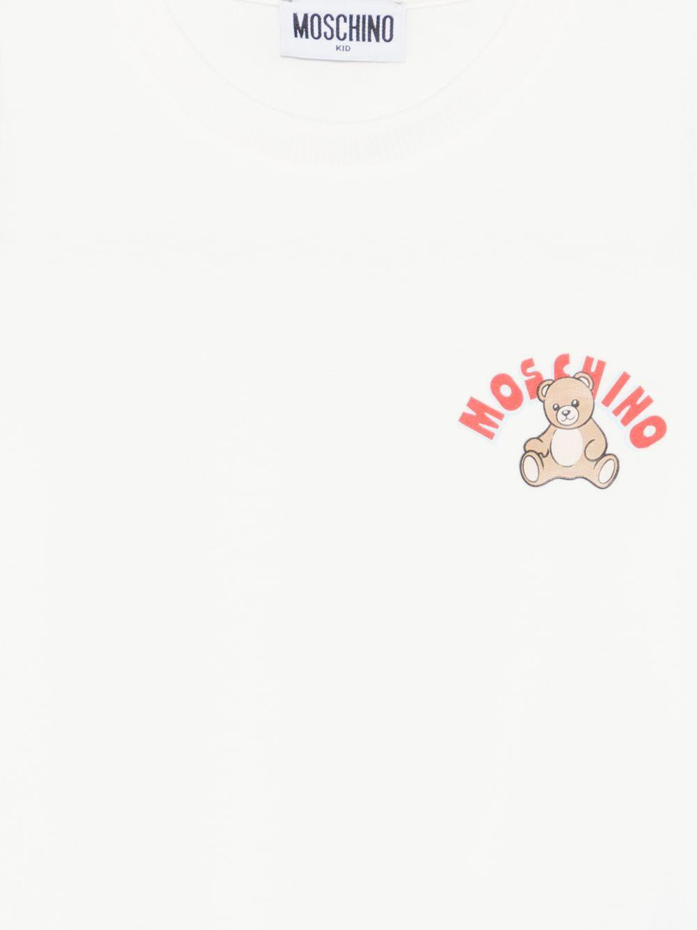 T-shirt per bambini Moschino Kids bianca con stampa Teddy Bear sul davanti HWM058LAA01 10063 MOSCHINO KIDS 