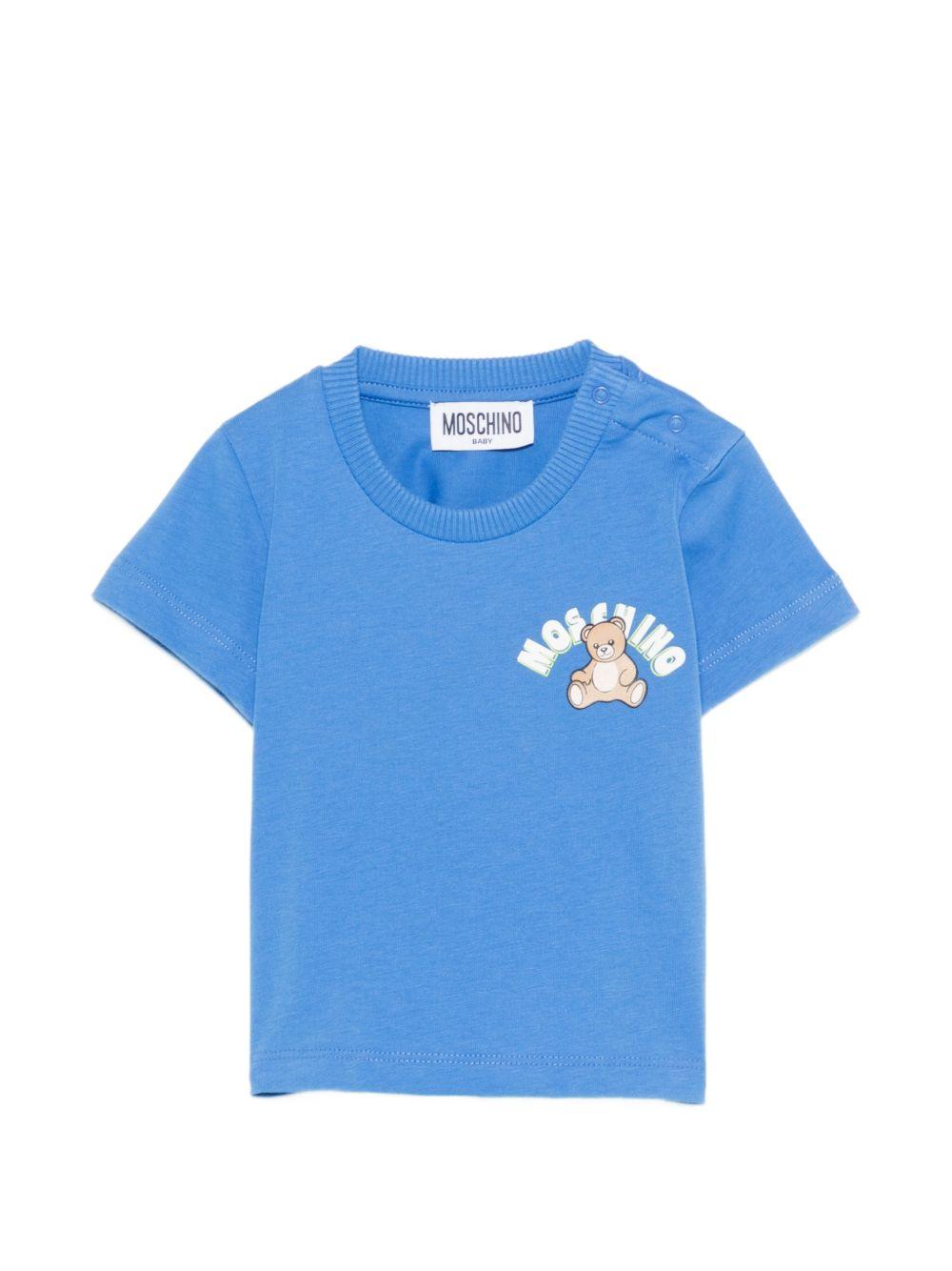 T-shirt per neonati Moschino Kids azzura con stampa Teddy Bear sul davanti MZM047LAA01 40630 MOSCHINO KIDS 