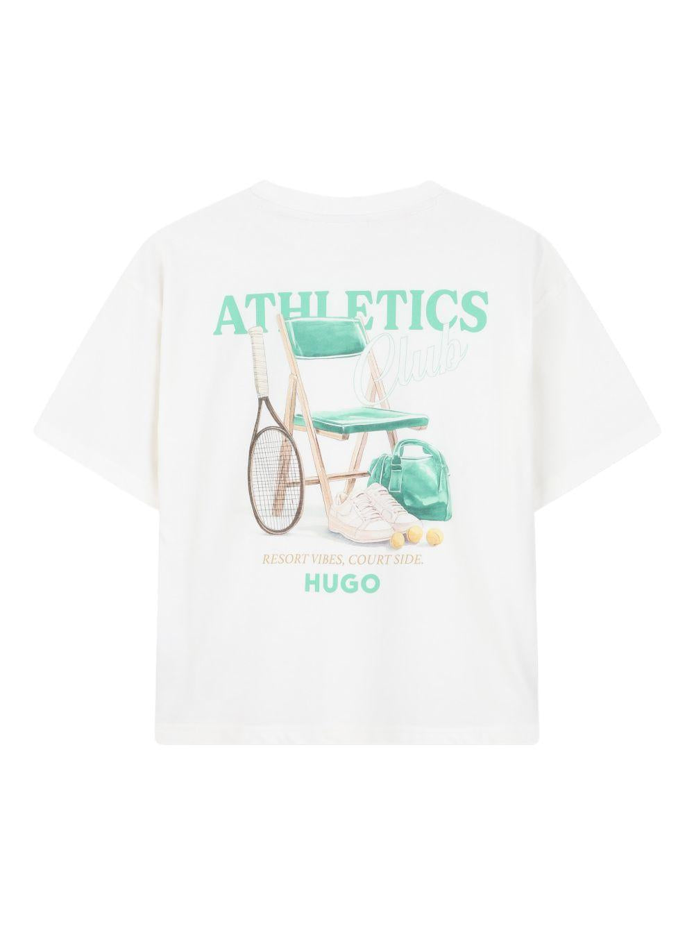 T-shirt per bambino Hugo Kids bianca con stampa grafica sul retro G01023 153 Hugo 