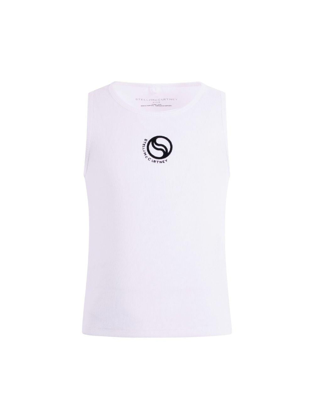 Canotta per bambina Stella McCartney Kids bianca con logo sul davanti a contrasto TY8B92 Z2016 100 STELLA McCARTNEY KIDS 