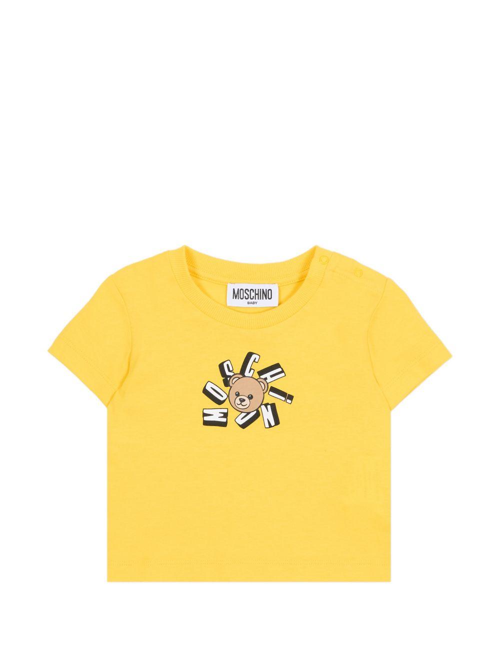T-shirt per neonati Moschino Kids gialla con logo sul davanti MXM047LAA02 50577 MOSCHINO KIDS 