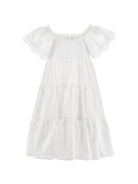 Abito midi per bambina Ermanno Scervino Junior bianco con design a balze Z1G905 7942 0099 ERMANNO SCERVINO JUNIOR 