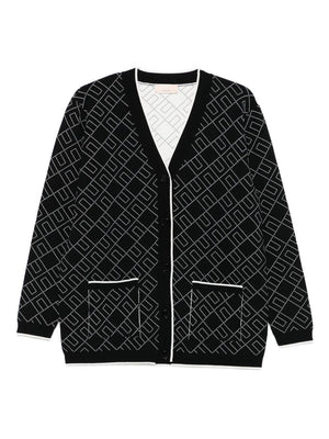 Cardigan per bambina Elisabetta Franchi La Mia Bambina nero con motivo logo all-over