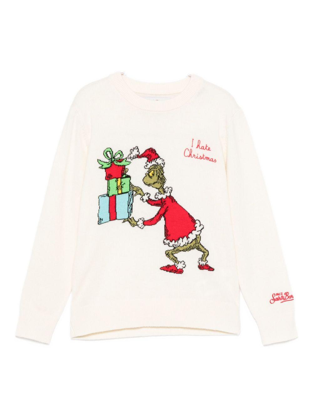 Maglione per bambino MC2 Saint Barth Kids bianco con ricamo Grinch sul davanti DOU0001 02510I MC2 ST. BARTH KIDS 