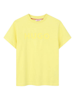 T-shirt per bambino Hugo Kids gialla con logo goffrato