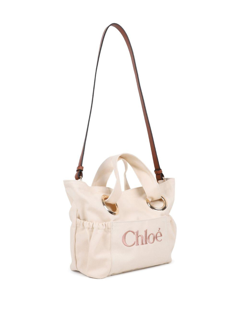 Borsa tote per bambina Chloé Kids beige con logo ricamato sul davanti C20872 148 CHLOE' KIDS 