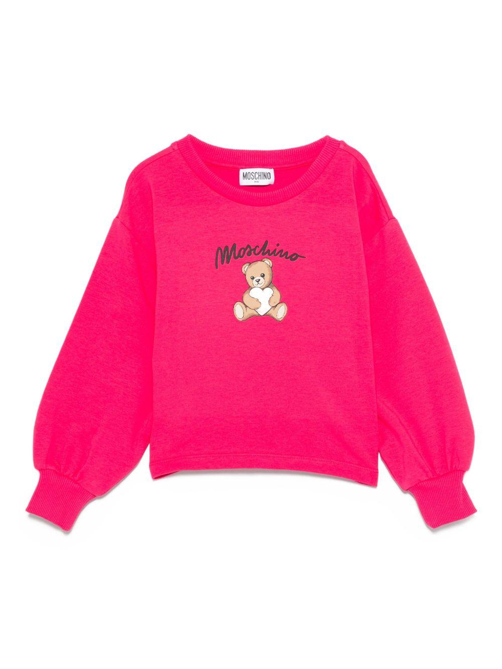 Felpa per bambina Moschino Kids fucsia con stampa Teddy HDF06ELDA14 50541 MOSCHINO KIDS 