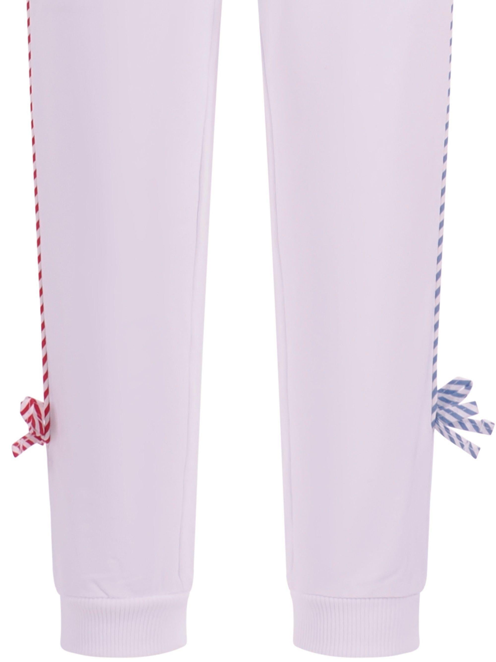 Pantaloni per bambina Monnalisa bianchi con nastro con logo 19G406 7012 0099 MONNALISA 