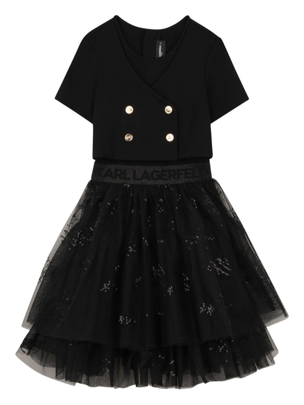 Abito per bambina karl Lagerfeld Kids nero con balze Z31142 09B KARL LAGERFELD KIDS 