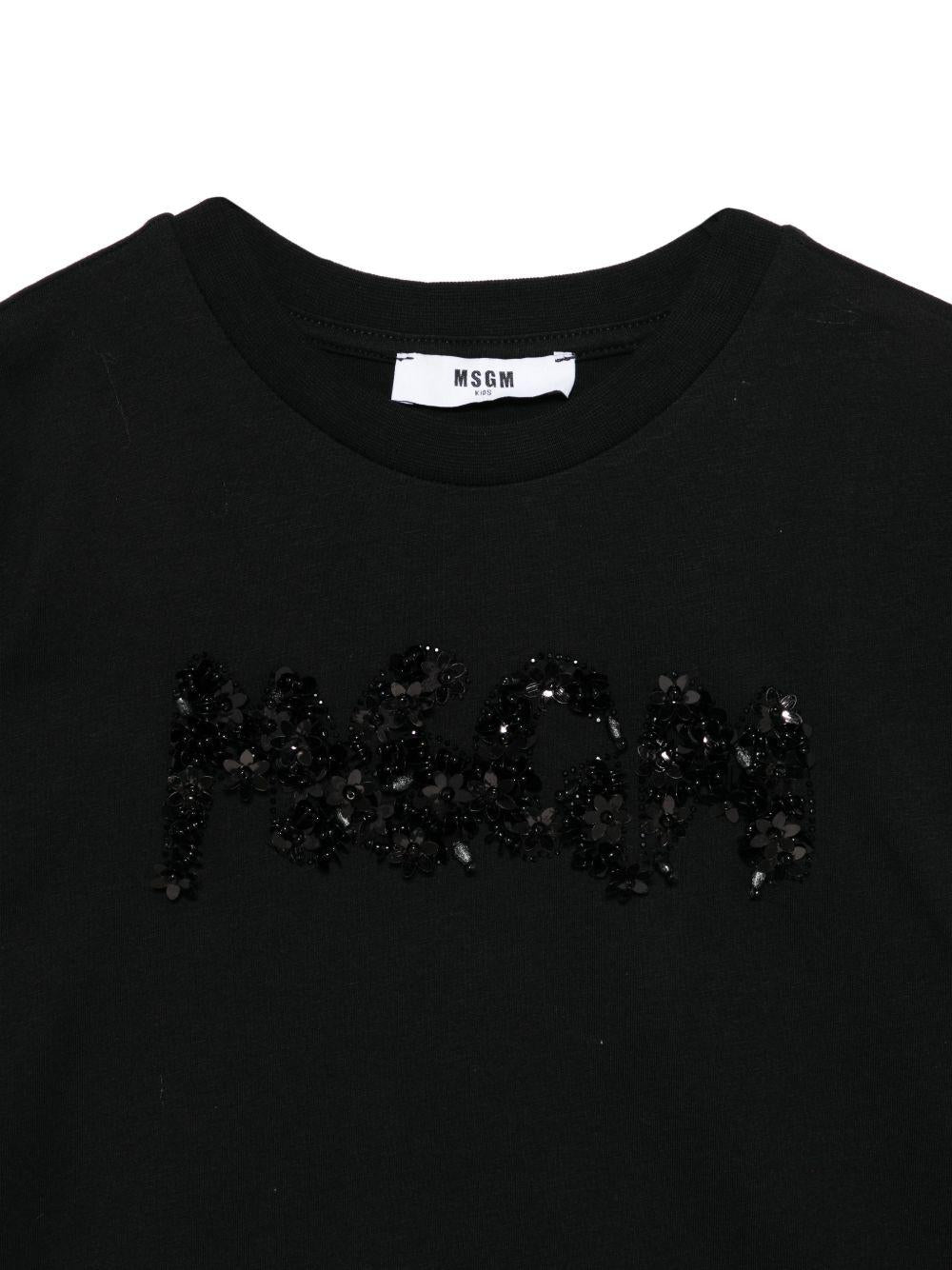 T-shirt per bambina MSGM Kids nera con applicazione logo S6MSJGTH087 110 MSGM KIDS 