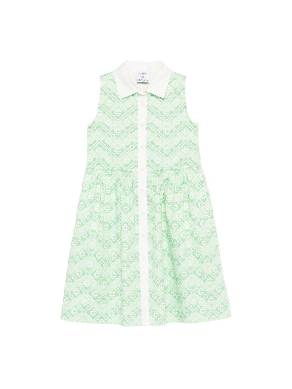 Abito per bambina Casablanca Kids verde con motivo monogramma KSP26DR15601 WAVY MONOGRAM CASABLANCA KIDS 