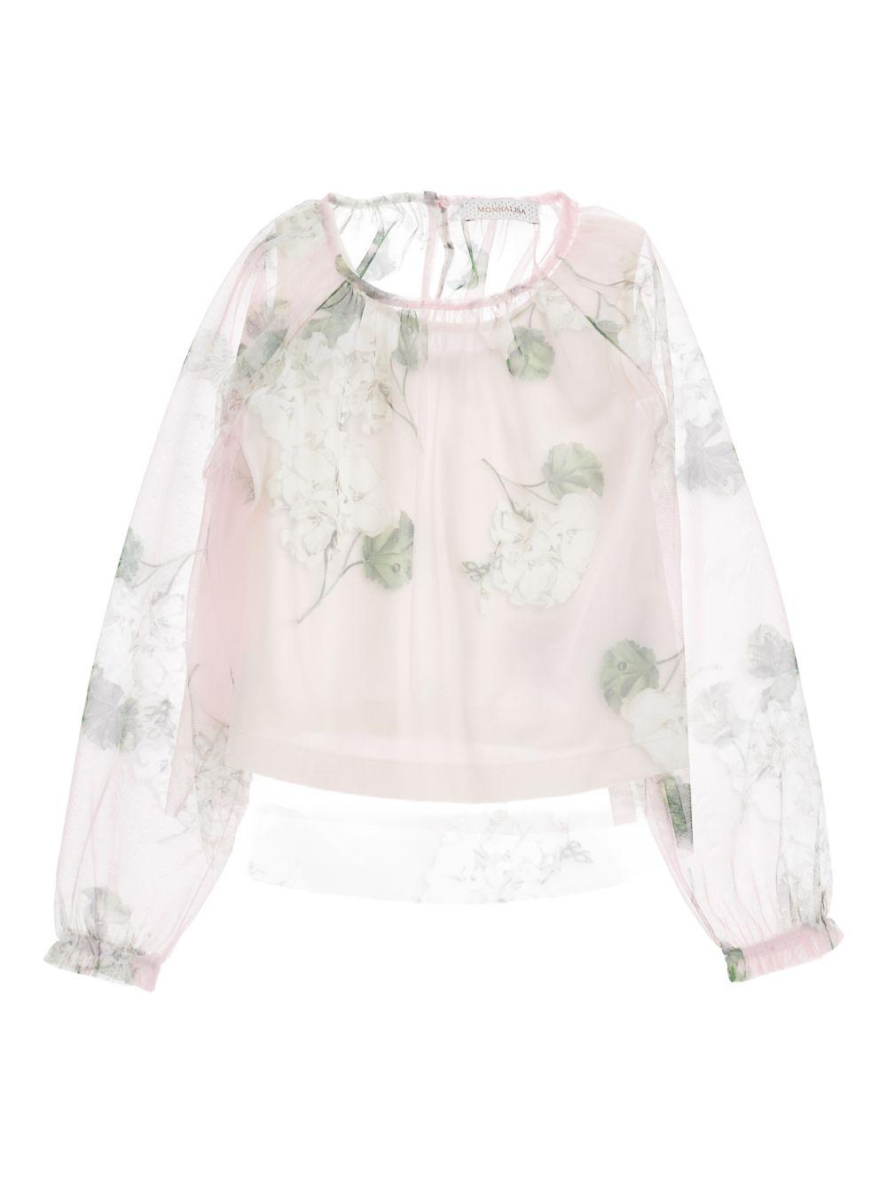 Blusa per bambina Monnalisa  rosa chiaro con stampa a fiori 71G308 7657 0091 MONNALISA 