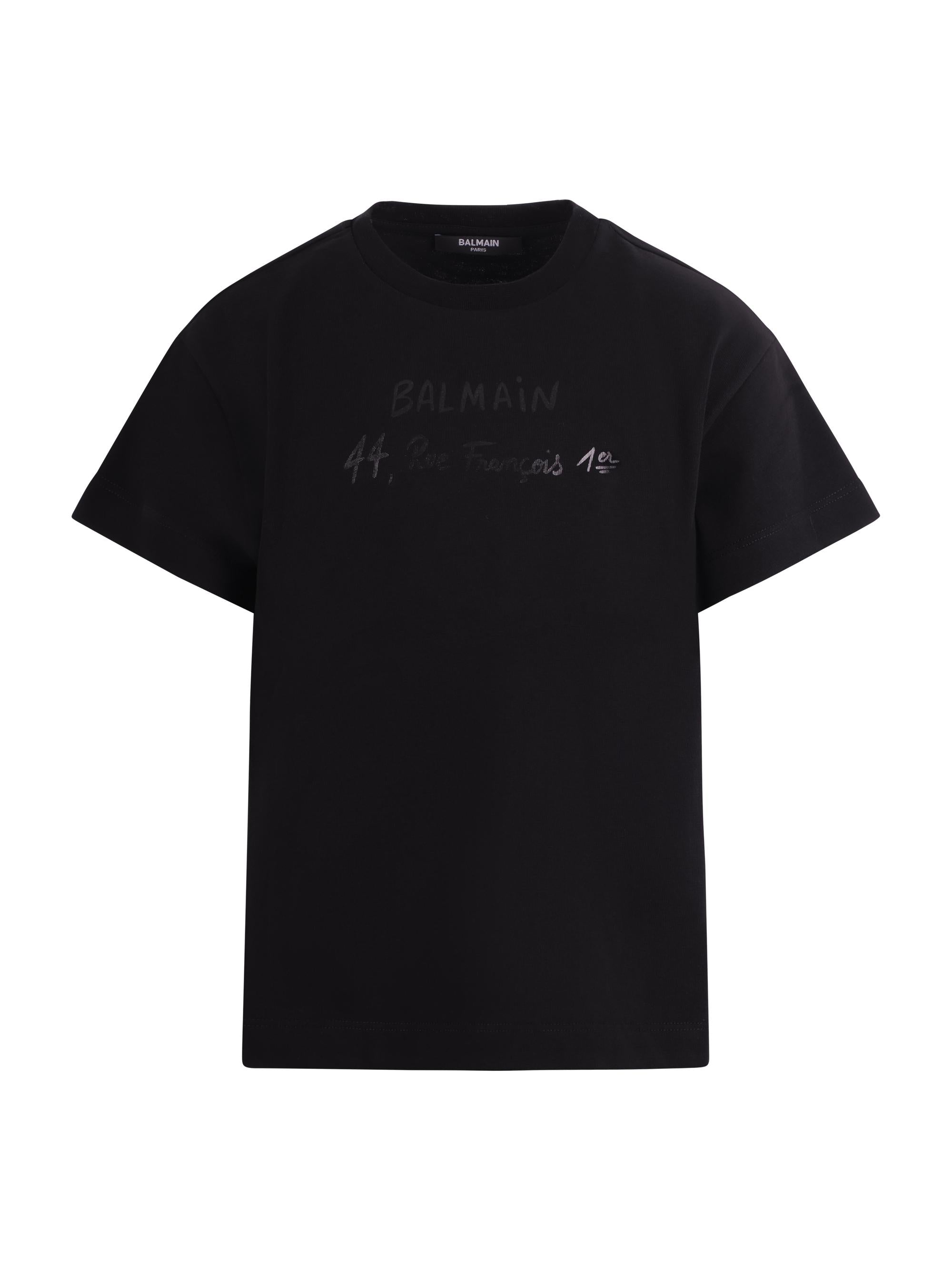 T-shirt per bambino Balmain Kids nera con logo sul fronte BY8B11 Z3672 930NE BALMAIN KIDS 