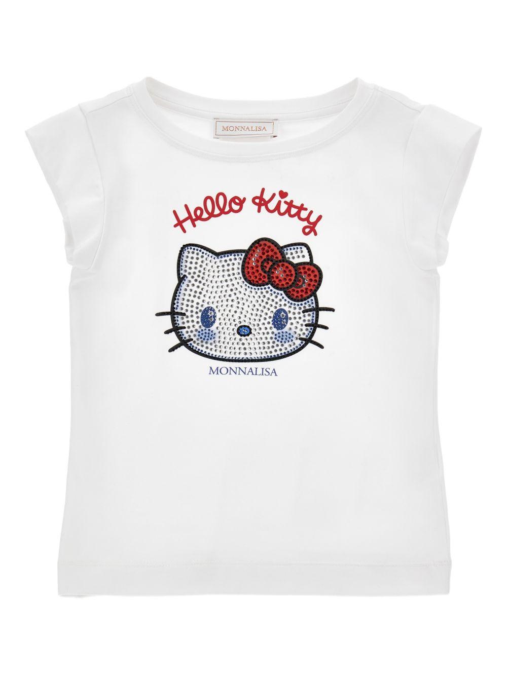 T-shirt per bambina Monnalisa x Hello Kitty bianca con stampa 19G617 7005 0099 MONNALISA 