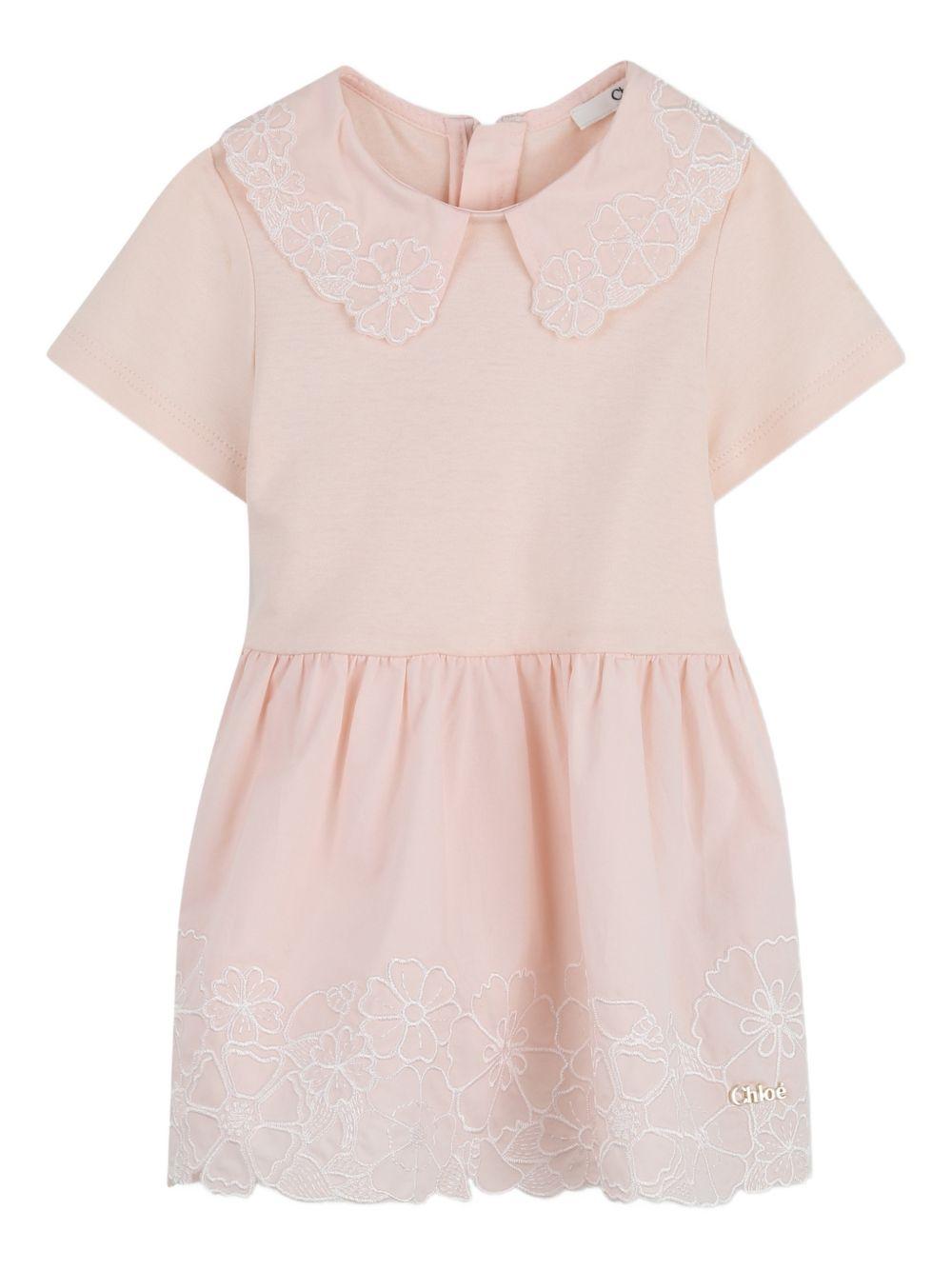 Abito per neonata Chloé Kids rosa con colletto alla Peter Pan C20895 46J CHLOE' KIDS 