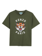 T-shirt per bambino Kenzo Kids verde con stampa tigre K61676 64B KENZO KIDS 