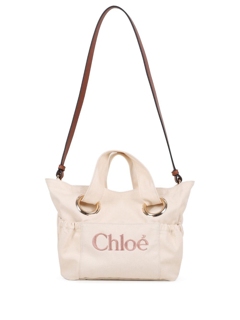 Borsa tote per bambina Chloé Kids beige con logo ricamato sul davanti C20872 148 CHLOE' KIDS 