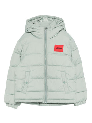 Hugo Kids green hooded raincoat with logo for boys