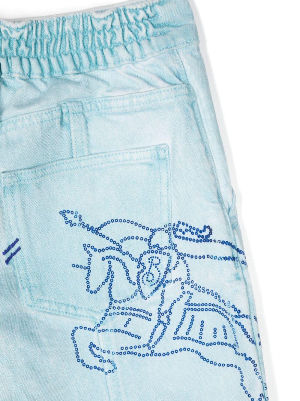 Jeans con motivo cavaliere equestre per bambina Burberry Kids azzurro con vita elasticizzata sul retro - Rubino Kids
