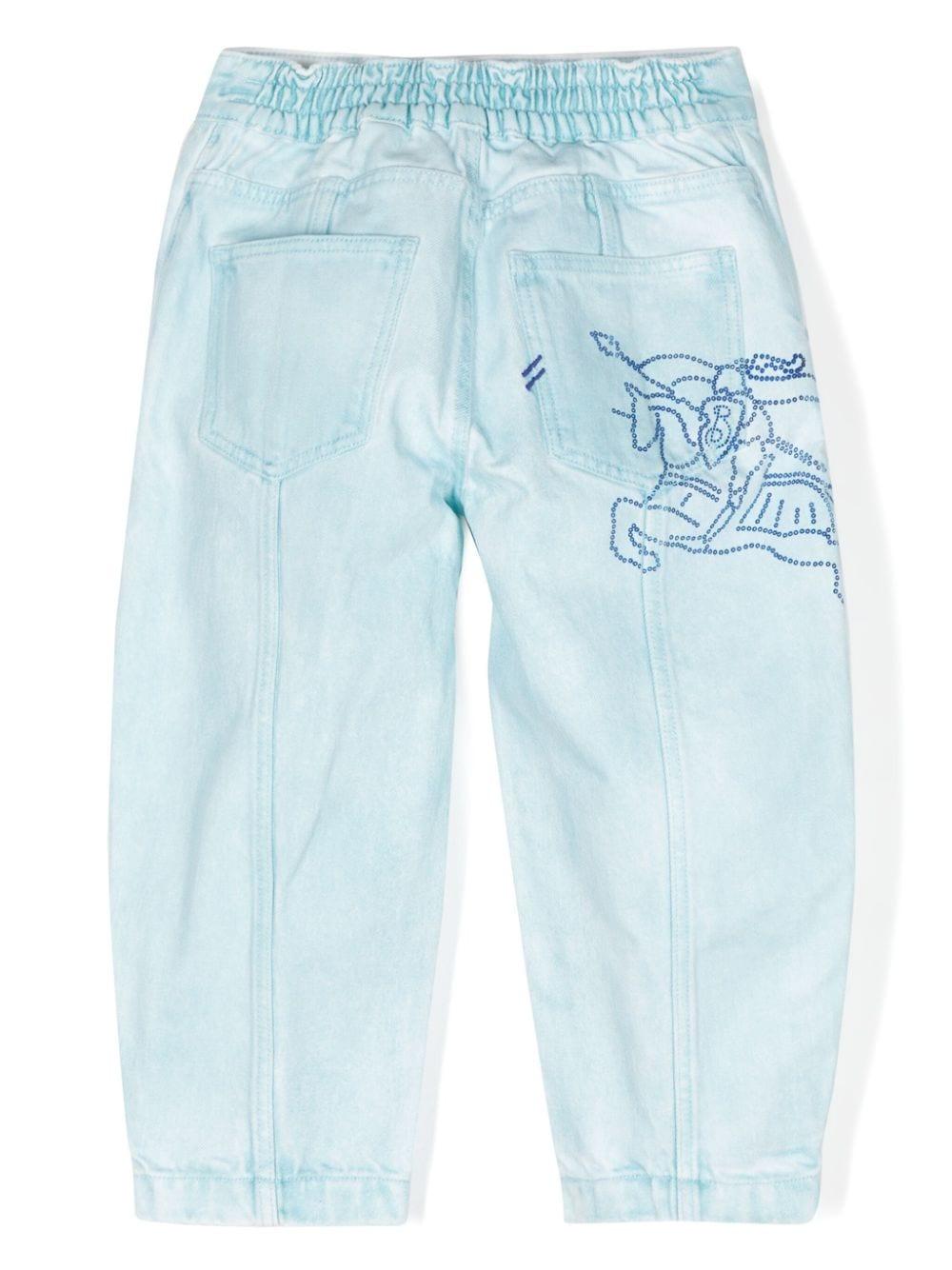 Jeans con motivo cavaliere equestre per bambina Burberry Kids azzurro con vita elasticizzata sul retro - Rubino Kids