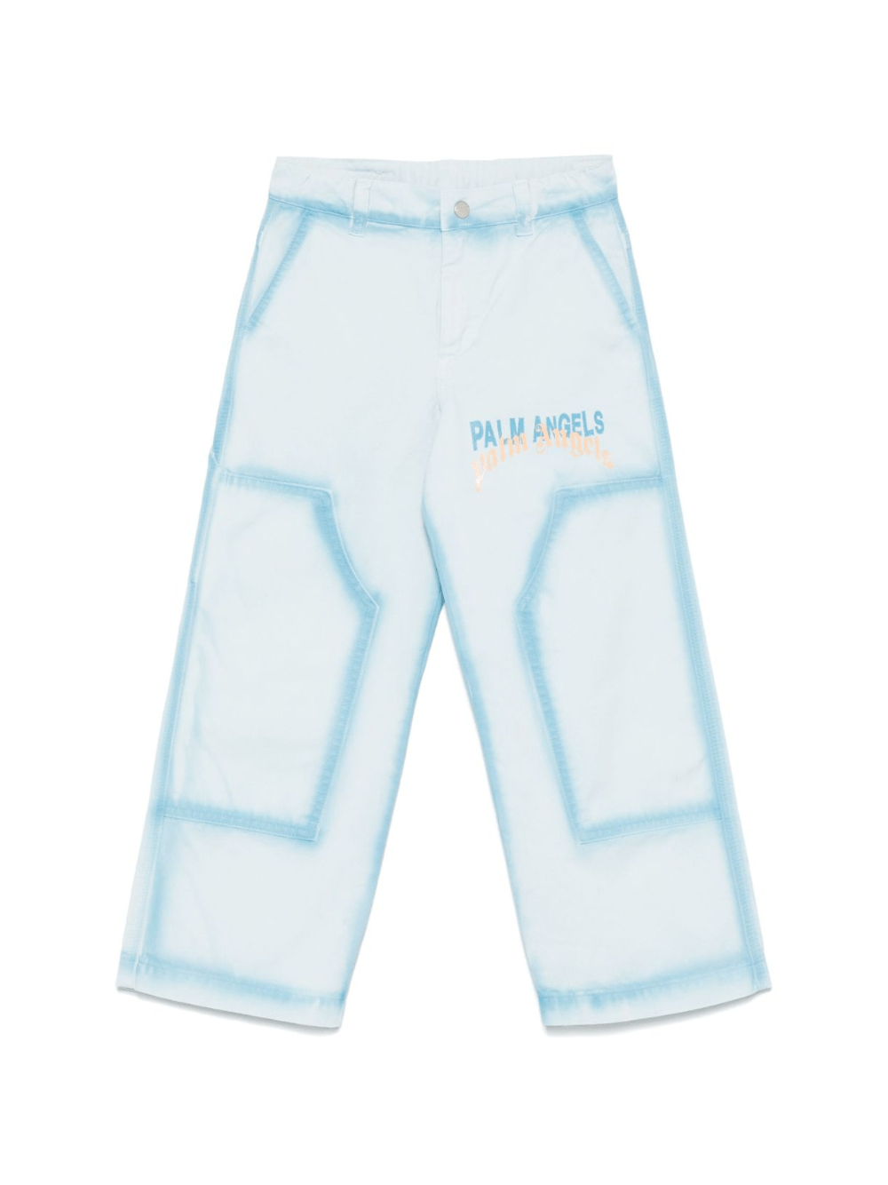 Jeans dritti con effetto vernice per bambino Palm Angels Kids azzurro con passanti - Rubino Kids