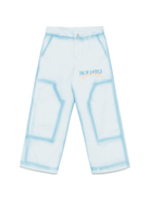 Jeans dritti con effetto vernice per bambino Palm Angels Kids azzurro con passanti - Rubino Kids