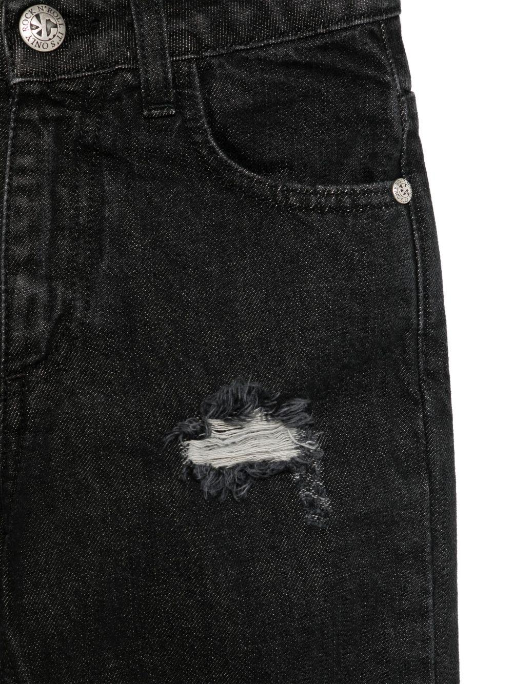 Jeans dritti con effetto vissuto per bambino John Richmond Junior nero con passanti - Rubino Kids