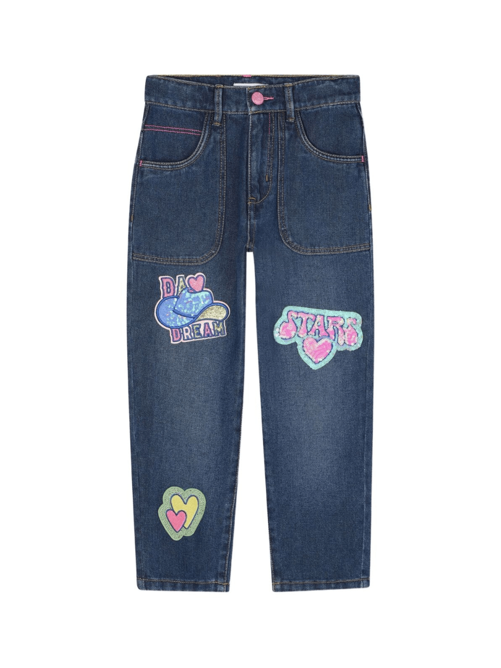 Jeans per bambina Billieblush in denim con applicazione - Rubino Kids