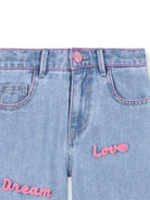 Jeans per bambina Billieblush in denim decorati con scritte - Rubino Kids