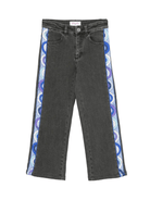 Jeans per bambina Emilio Pucci Junior in denim nero con stampa a righe laterali - Rubino Kids