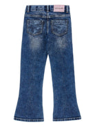 Jeans per bambina Monnalisa in denim modello svasati con decorazione - Rubino Kids