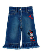 Jeans per bambina Monnalisa x Disney denim con motivo Minnie Mouse ricamato - Rubino Kids