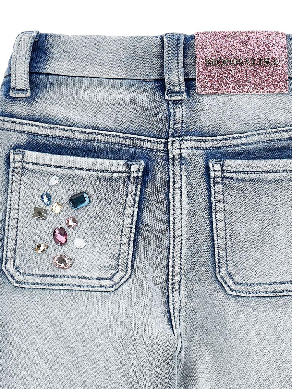 Jeans per bambina Monnalisa x Disney in denim con gemme Stitch - Rubino Kids