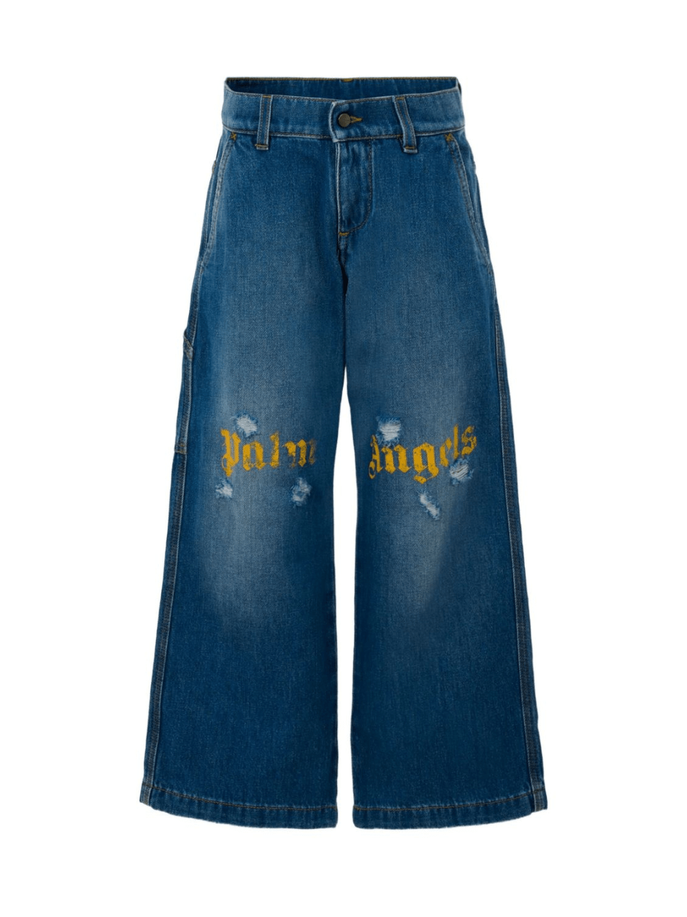 Jeans per bambina Palm Angels Kids in denim effetto vissuto con logo - Rubino Kids