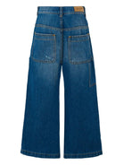 Jeans per bambina Palm Angels Kids in denim effetto vissuto con logo - Rubino Kids