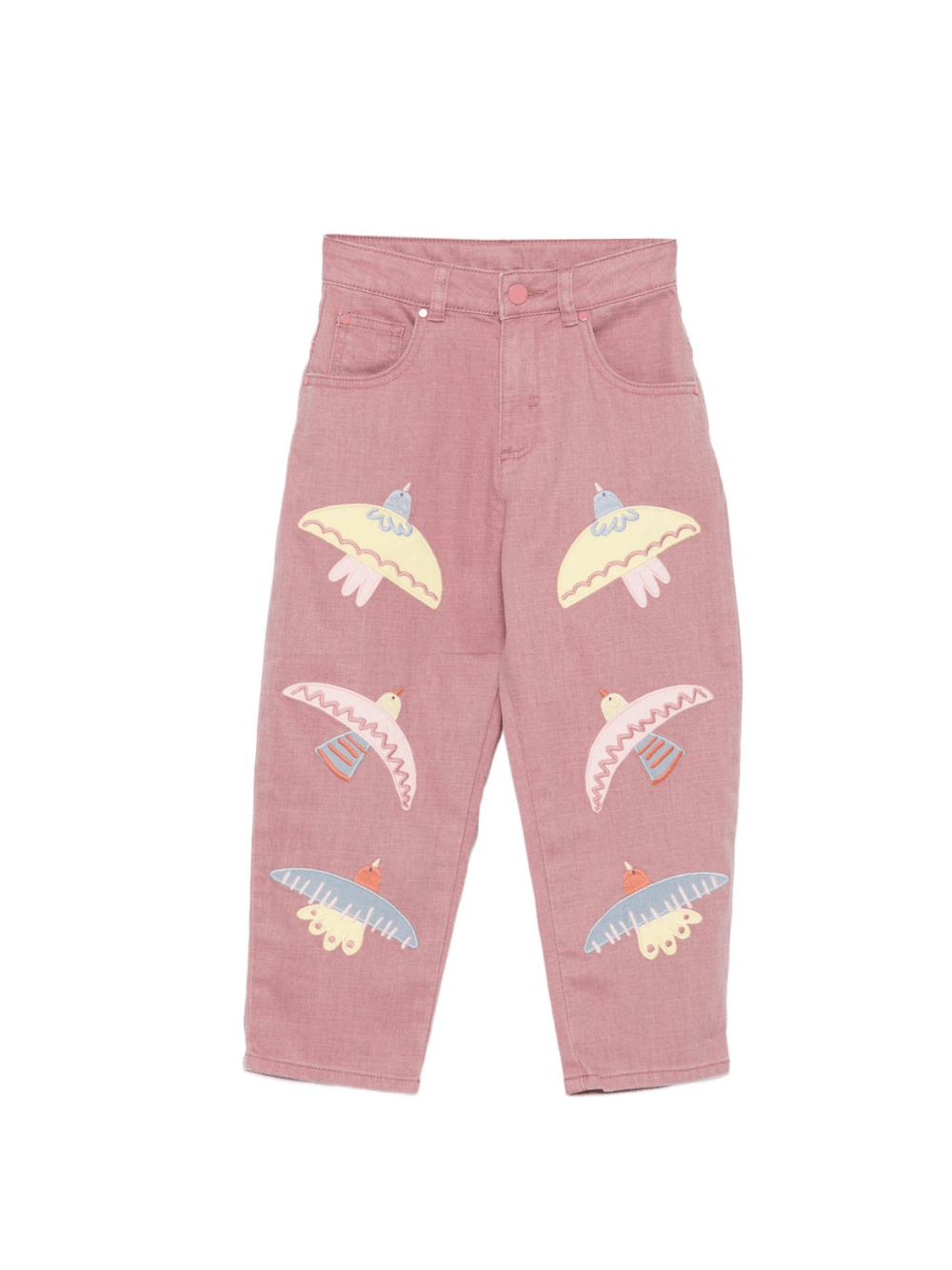Jeans per bambina Stella McCartney Kids rosa con ricamo con uccelli - Rubino Kids